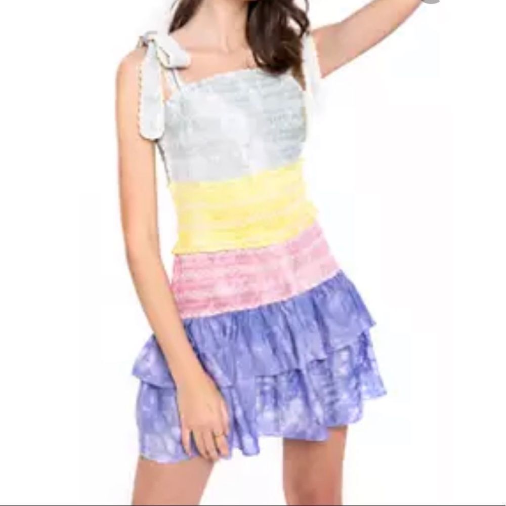 Free the Roses Ruffled Tier Multicolor  Stretchy Mini-Dress All Cotton